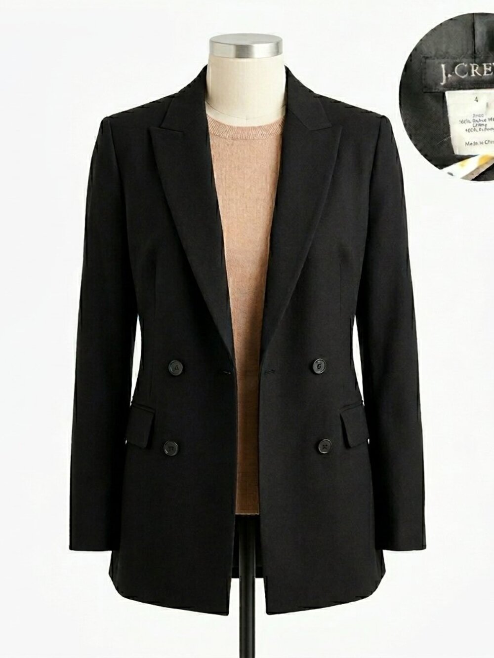 J. Crew Black Merino Wool Blazer Double Breasted Tailored Jacket Sz 4Quiet Lux